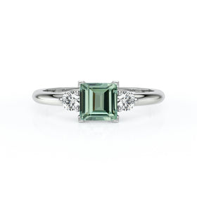 Bague trilogie saphir vert et diamant Coucher de Soleil - 8