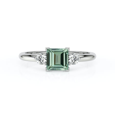 Bague trilogie saphir vert et diamant Coucher de Soleil - 8