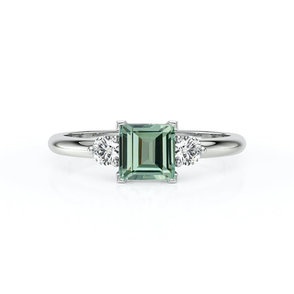 Bague trilogie saphir vert et diamant Coucher de Soleil - 8