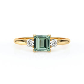 Bague trilogie saphir vert et diamant Coucher de Soleil - 8