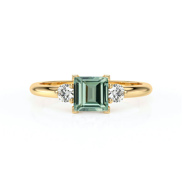 Bague trilogie saphir vert et diamant Coucher de Soleil - 8
