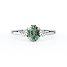 Bague trilogie saphir vert et diamant Coucher de Soleil - 9