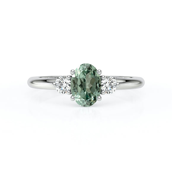 Bague trilogie saphir vert et diamant Coucher de Soleil - 9