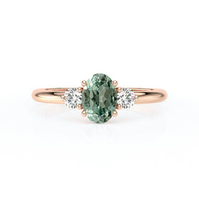 Bague trilogie saphir vert et diamant Coucher de Soleil - 9