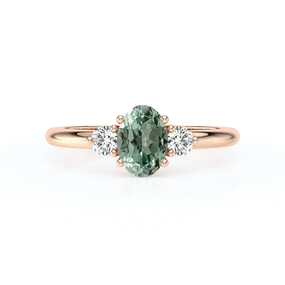Bague trilogie saphir vert et diamant Coucher de Soleil - 9