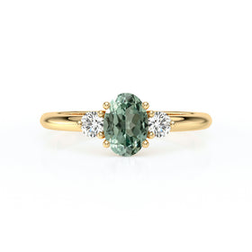 Bague trilogie saphir vert et diamant Coucher de Soleil - 9