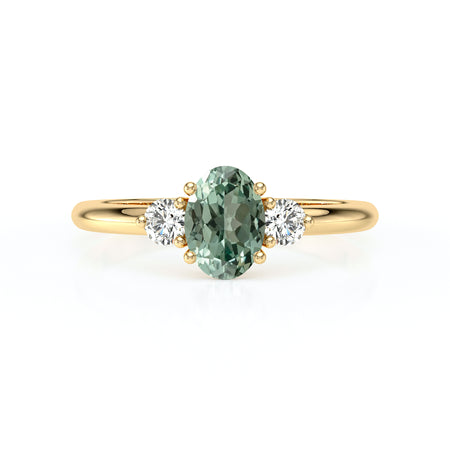 Bague trilogie saphir vert et diamant Coucher de Soleil - 9