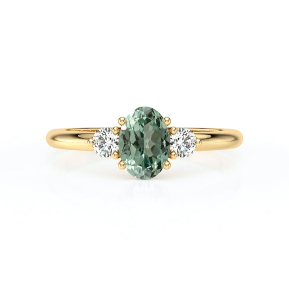 Bague trilogie saphir vert et diamant Coucher de Soleil - 9