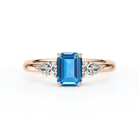Bague trilogie topaze et diamant Coucher de Soleil - 16