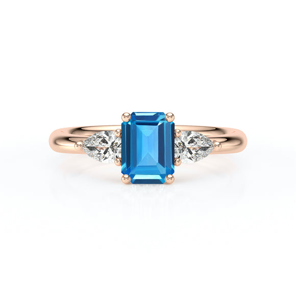Bague trilogie topaze et diamant Coucher de Soleil - 16