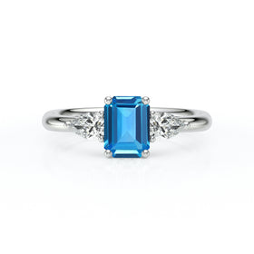 Bague trilogie topaze et diamant Coucher de Soleil - 16