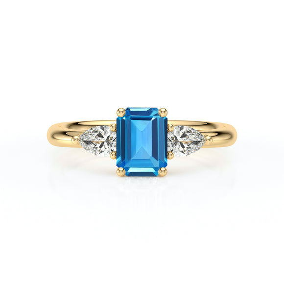 Bague trilogie topaze et diamant Coucher de Soleil - 16