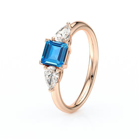 Bague trilogie topaze et diamant Coucher de Soleil - 17