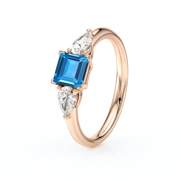 Bague trilogie topaze et diamant Coucher de Soleil - 17