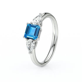 Bague trilogie topaze et diamant Coucher de Soleil - 17