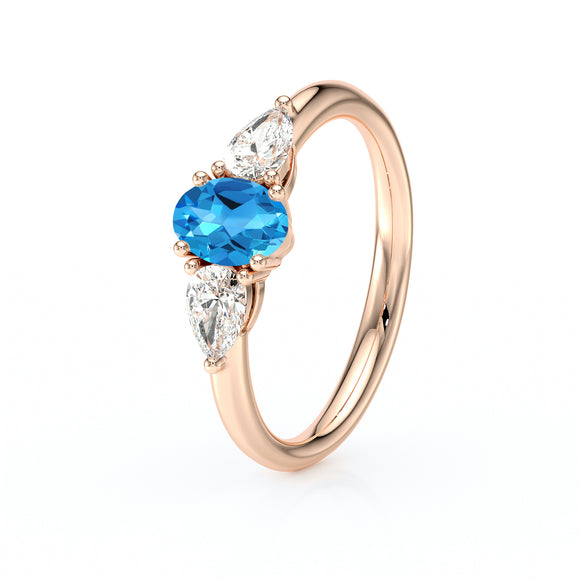 Bague trilogie topaze et diamant Coucher de Soleil - 18