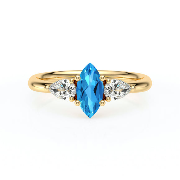 Bague trilogie topaze et diamant Coucher de Soleil - 19