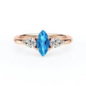 Bague trilogie topaze et diamant Coucher de Soleil - 19