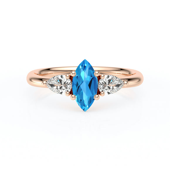 Bague trilogie topaze et diamant Coucher de Soleil - 19