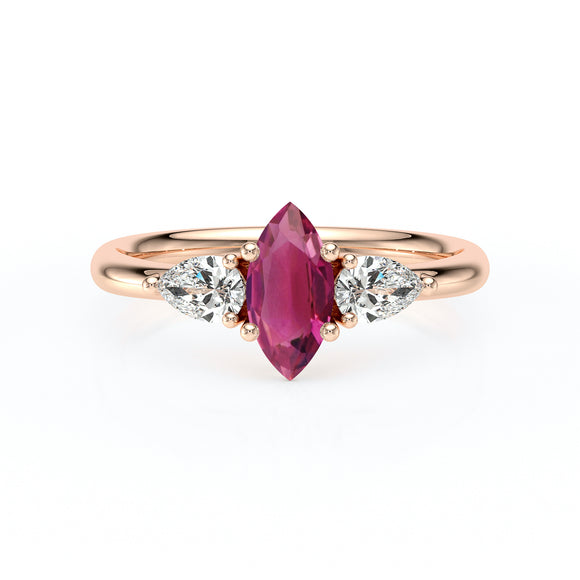 Bague trilogie tourmaline et diamant Coucher de Soleil - 19