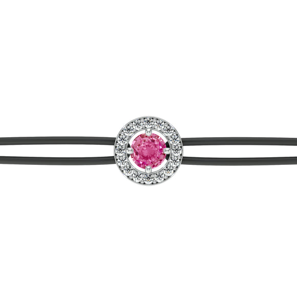 Bracelet cordon entourage saphir rose et diamant Promets Moi - 1