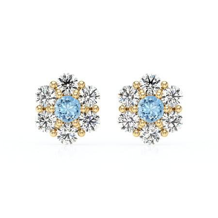 Boucles d’oreilles aigue-marine diamant Florale - 1