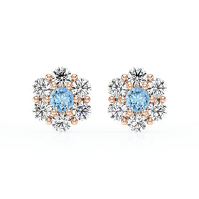 Boucles d’oreilles aigue-marine diamant Florale - 1
