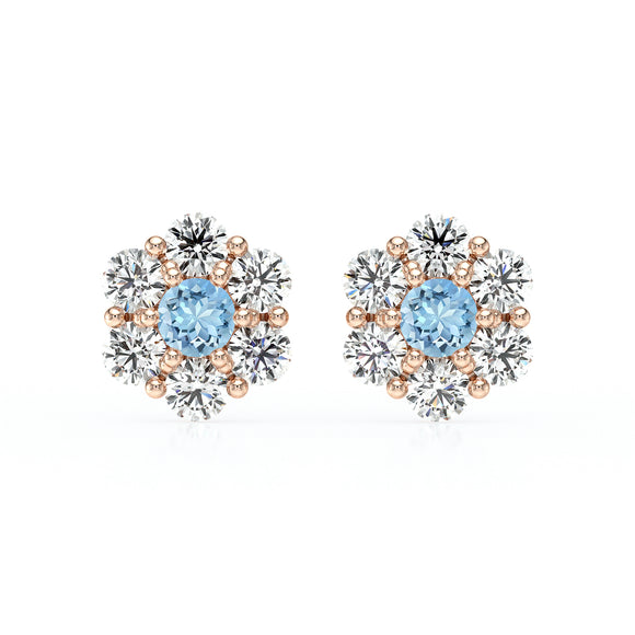 Boucles d’oreilles aigue-marine diamant Florale - 1