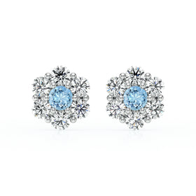Boucles d’oreilles aigue-marine diamant Florale - 1