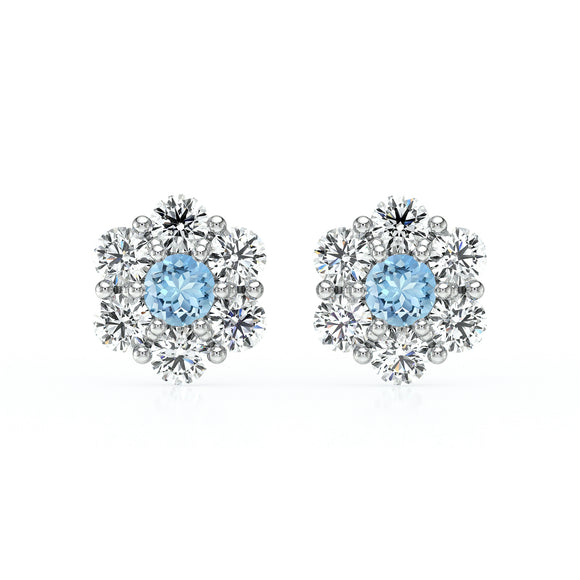 Boucles d’oreilles aigue-marine diamant Florale - 1