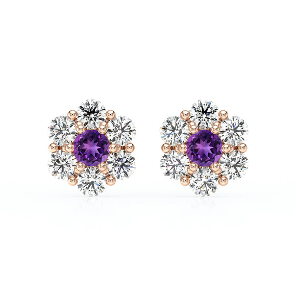 Boucles d’oreilles améthyste diamant Florale - 1