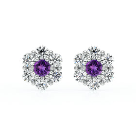 Boucles d’oreilles améthyste diamant Florale - 1