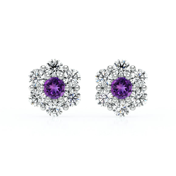 Boucles d’oreilles améthyste diamant Florale - 1