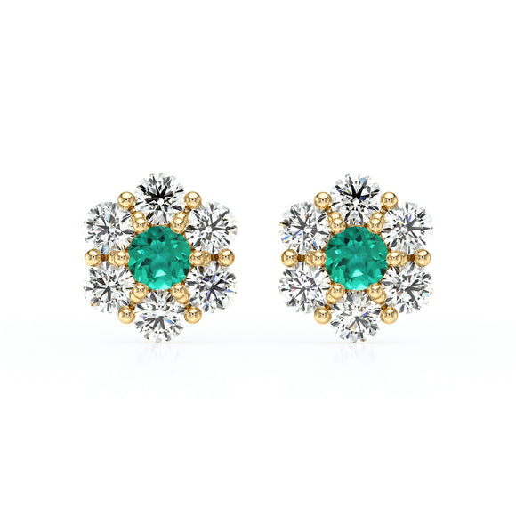 Boucles d’oreilles émeraude diamant Florale - 1