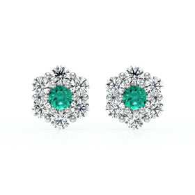 Boucles d’oreilles émeraude diamant Florale - 1