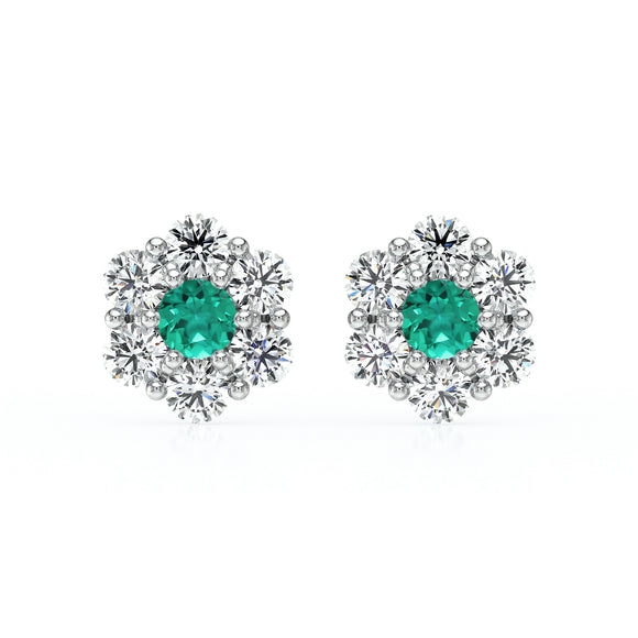 Boucles d’oreilles émeraude diamant Florale - 1