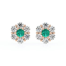 Boucles d’oreilles émeraude diamant Florale - 1