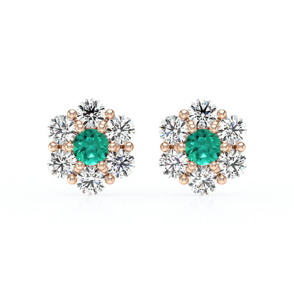 Boucles d’oreilles émeraude diamant Florale - 1