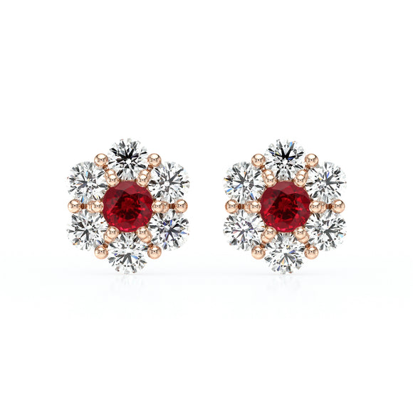 Boucles d’oreilles rubis diamant Florale - 1