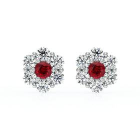 Boucles d’oreilles rubis diamant Florale - 1