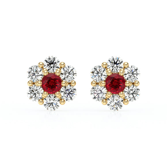 Boucles d’oreilles rubis diamant Florale - 1