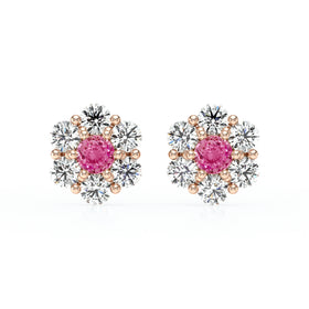 Boucles d’oreilles saphir rose diamant Florale - 1