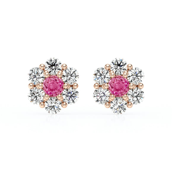 Boucles d’oreilles saphir rose diamant Florale - 1