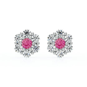 Boucles d’oreilles saphir rose diamant Florale - 1