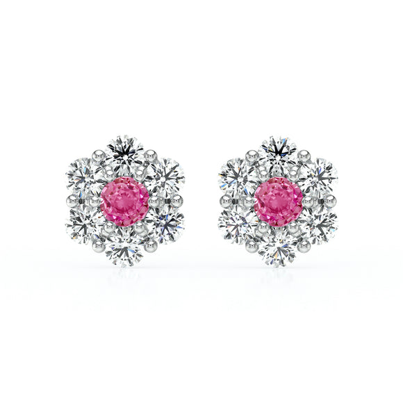 Boucles d’oreilles saphir rose diamant Florale - 1