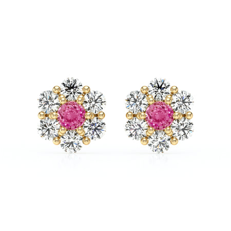 Boucles d’oreilles saphir rose diamant Florale - 1