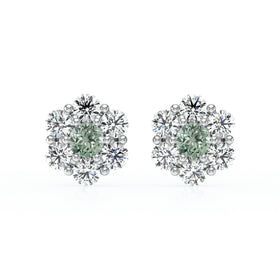 Boucles d’oreilles saphir vert diamant Florale - 1