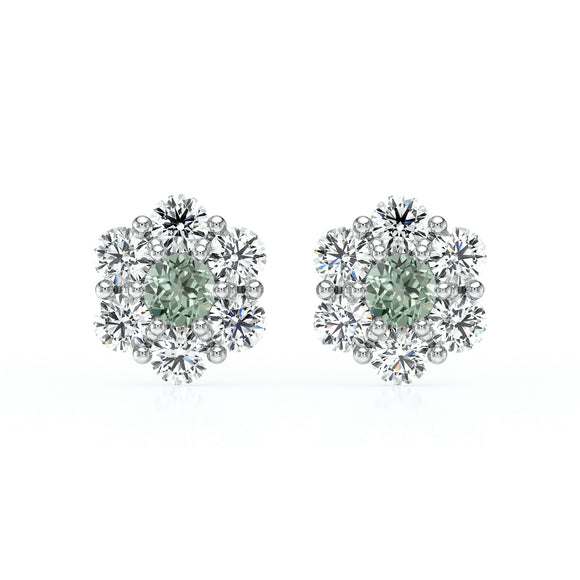 Boucles d’oreilles saphir vert diamant Florale - 1