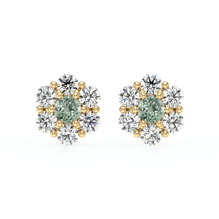 Boucles d’oreilles saphir vert diamant Florale - 1