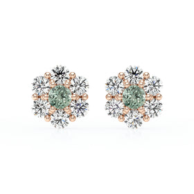 Boucles d’oreilles saphir vert diamant Florale - 1